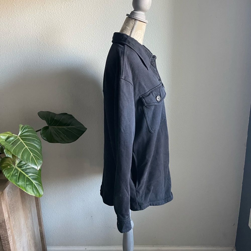Good American Fleece Button Front Shacket in Black | S/M - Picture 3 of 11
